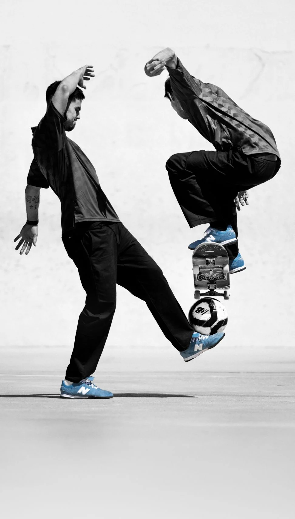People skating and kicking a soccer ball in Numeric 442 shoes. 