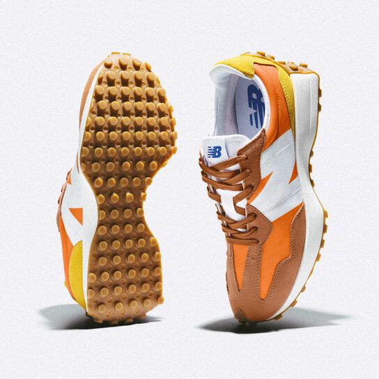 Retro inspired 327 sneakers in bold shades of orange