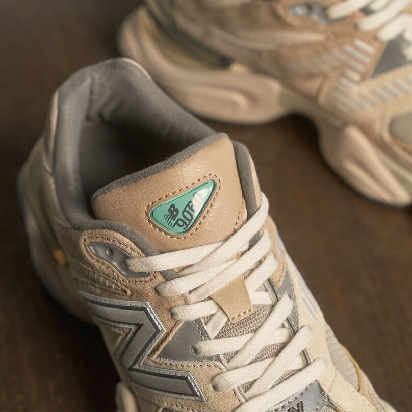 Detail shot of the top of a pair of 9060 shoes.