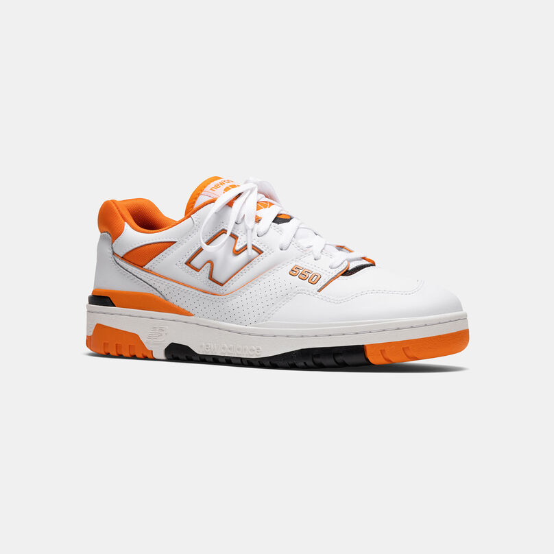 Single orange basketball shoe facing to the right.