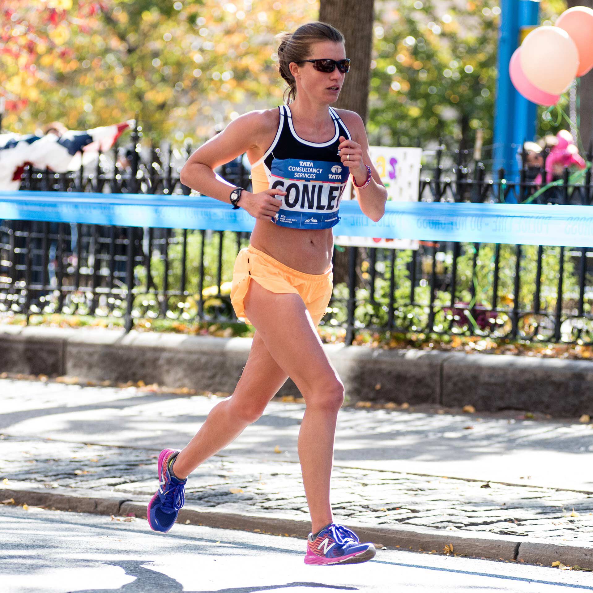 Team NB runner, Kim Conley competing in a race.