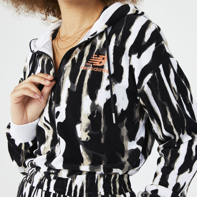 Close up of women’s NB Athletics hoodie, showing texture.