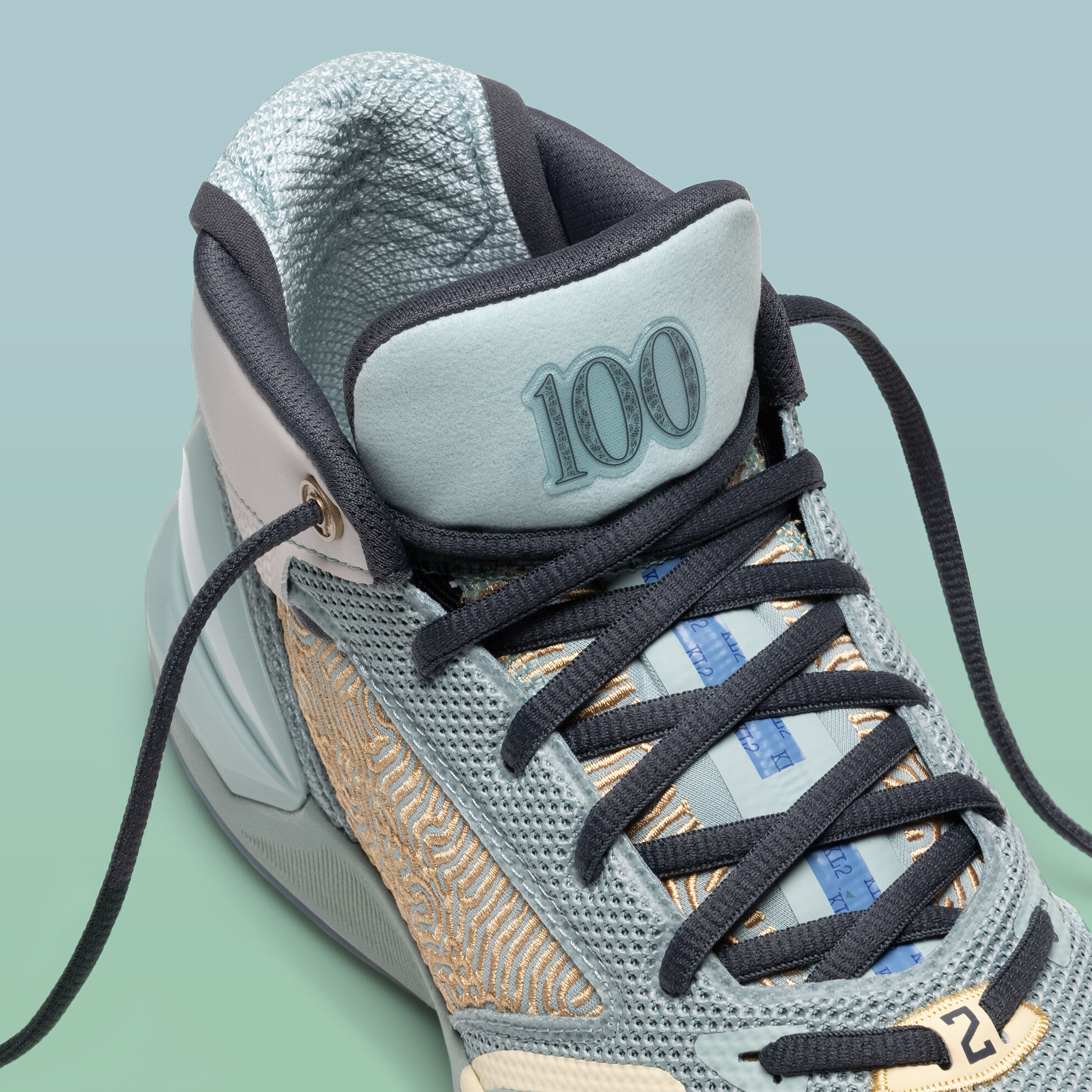 Close up view of the tongue showing the “100”.