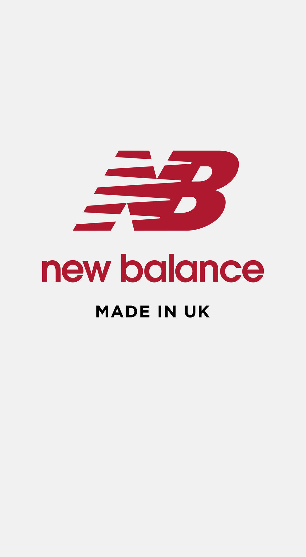 New Balance MADE in UK logo on a grey background. 