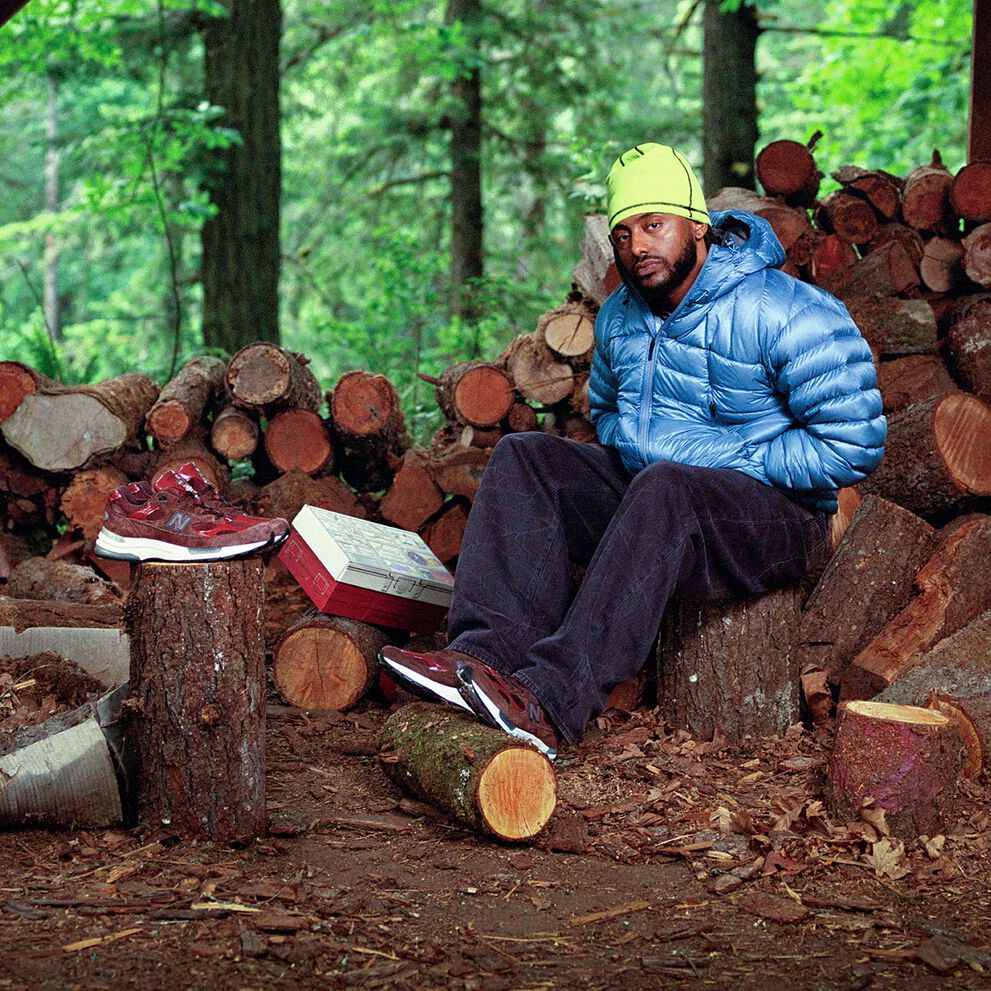 Amin&eacute; wearing the new Amin&eacute; x NB 992 sneakers 