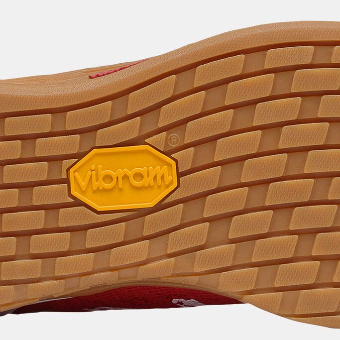 Close-up of sole of Minimus shoe with Vibram® logo visible.
