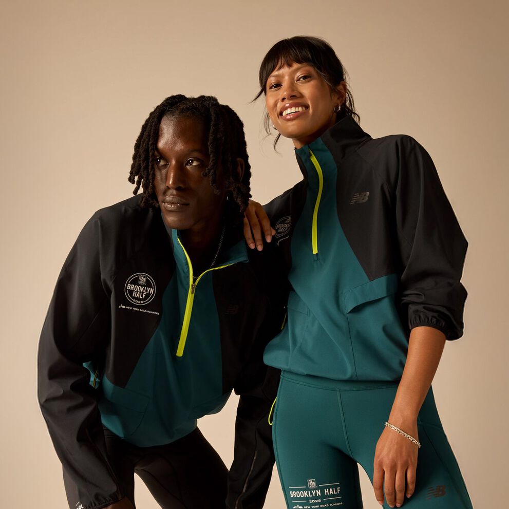 Two people wearing RBC Brooklyn Half Collection apparel in studio. &nbsp;