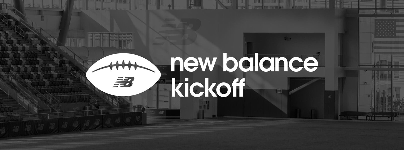 New Balance Kickoff football logo over an image of the TRACK.