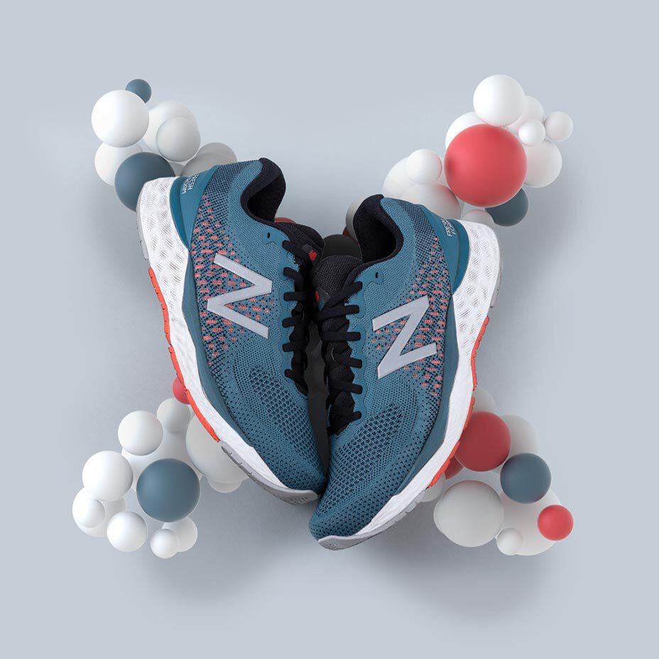 Blue and red Fresh Foam 880v10 on bubble X