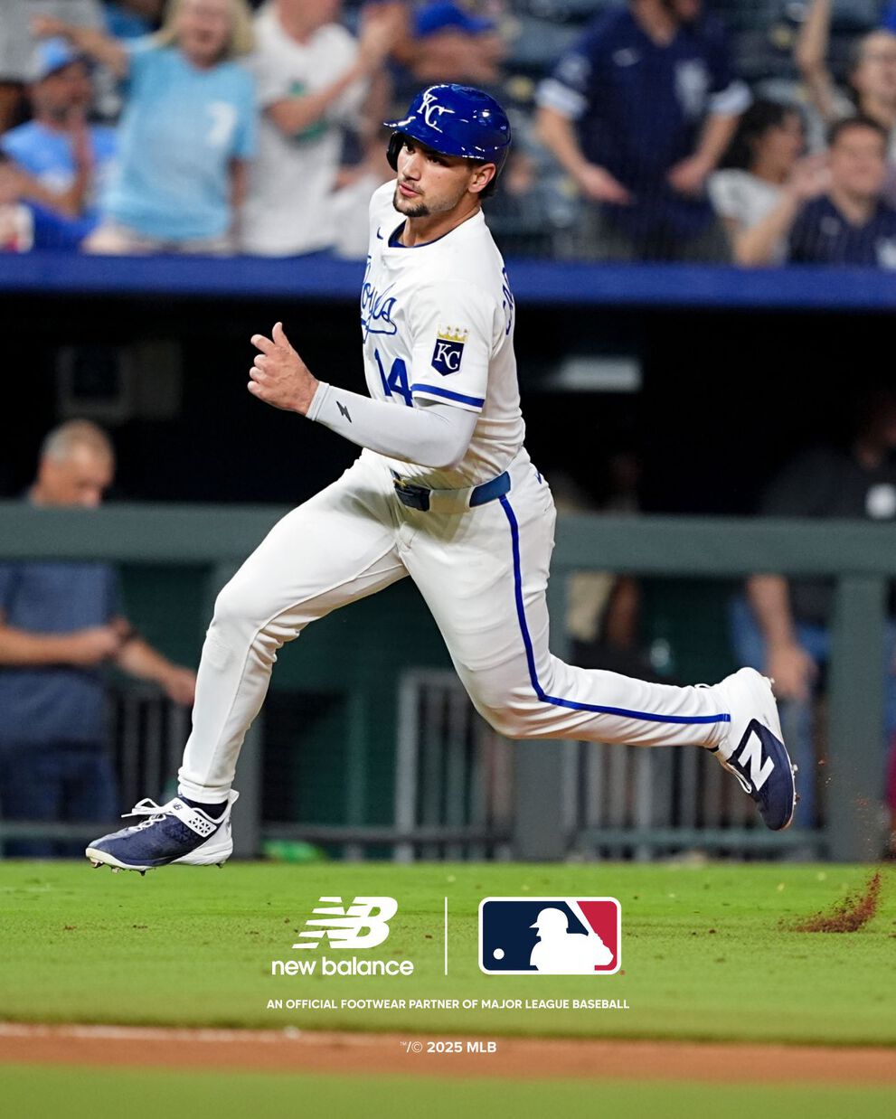Jac Caglianone rounding the bases in his Royal’s jersey. 