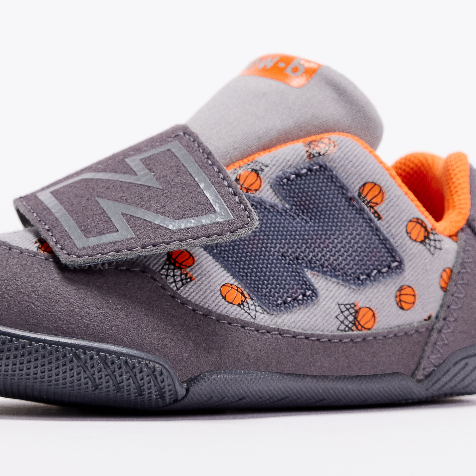 Grey/orange new balance 574 on sale velcro