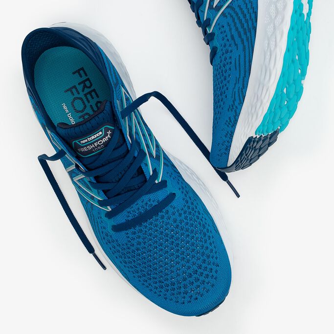 Top of blue Fresh Foam 1080v11 running shoe