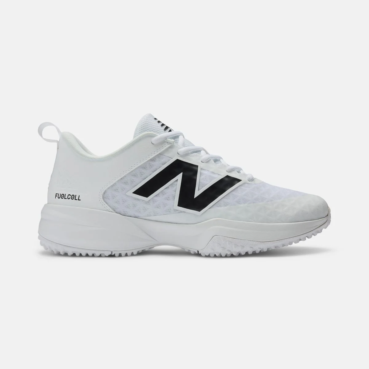 White turf cleat with a black N logo.