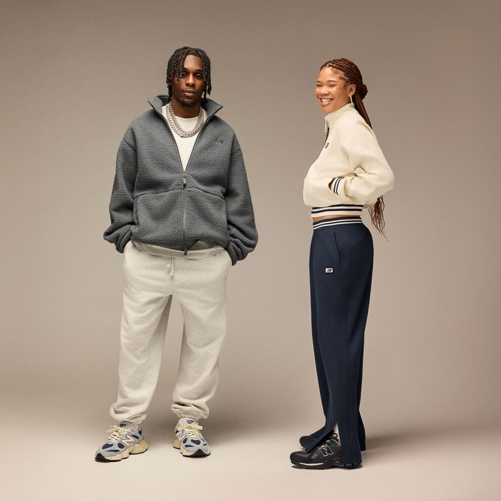Jeremie Frimpong and Storm Reid posed against beige background 