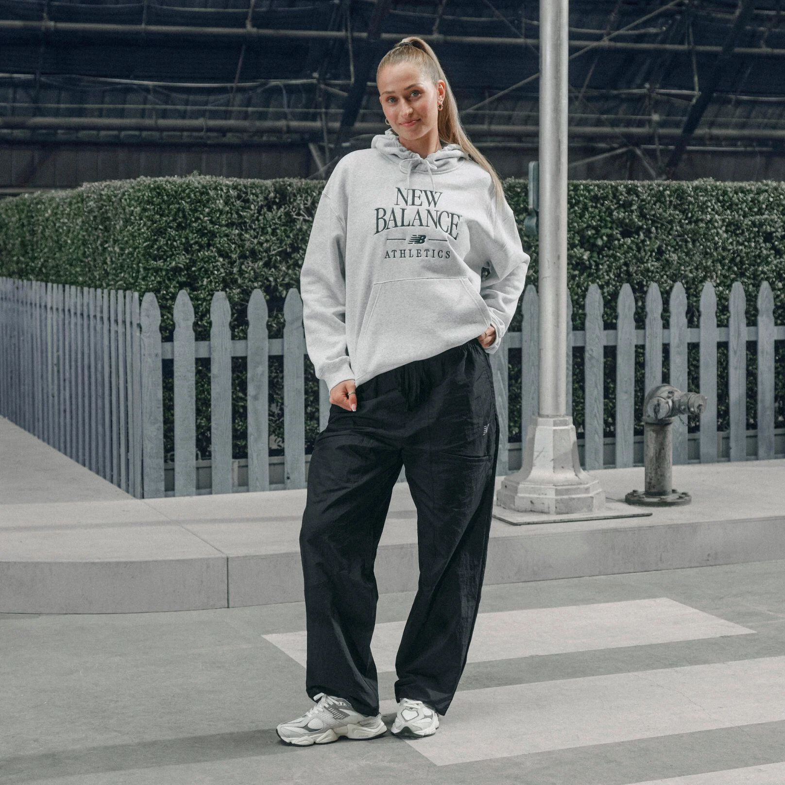 Jordyn Huitema wearing a pair of grey 9060s