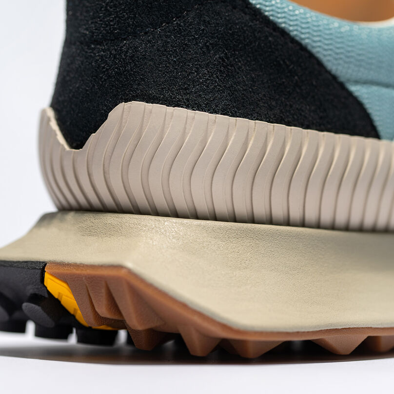 Close up detail of XC-72 heel showing patterns and materials