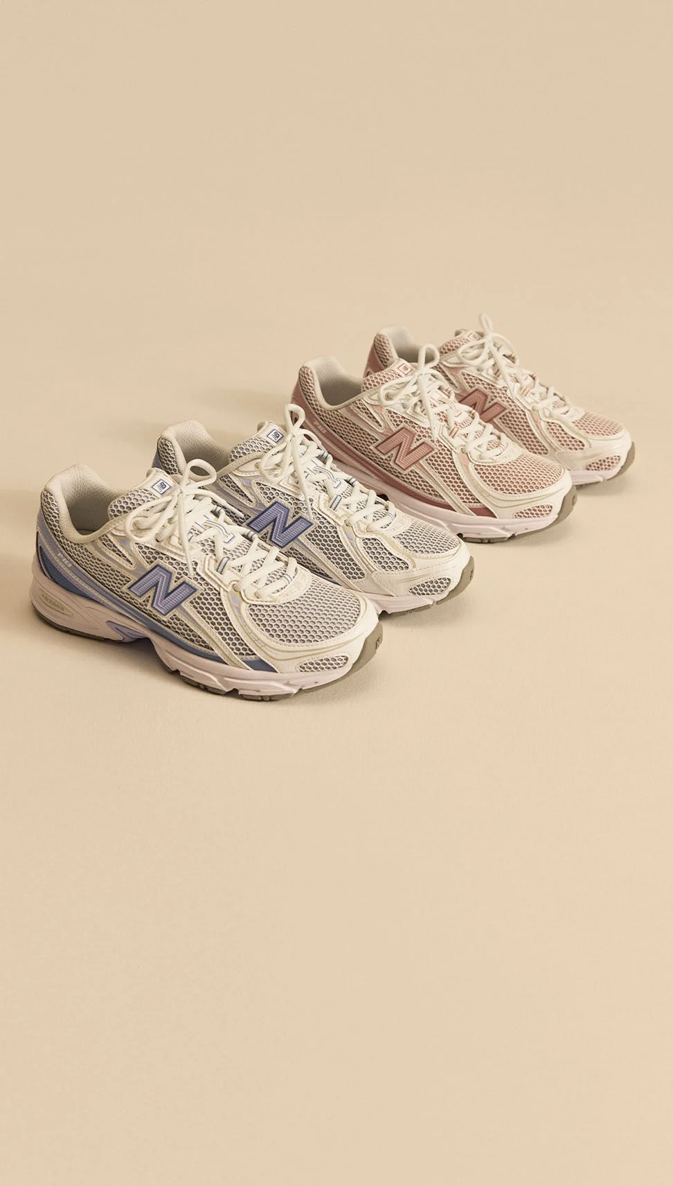 Side profile shots of the 740 shoes in two colorways 