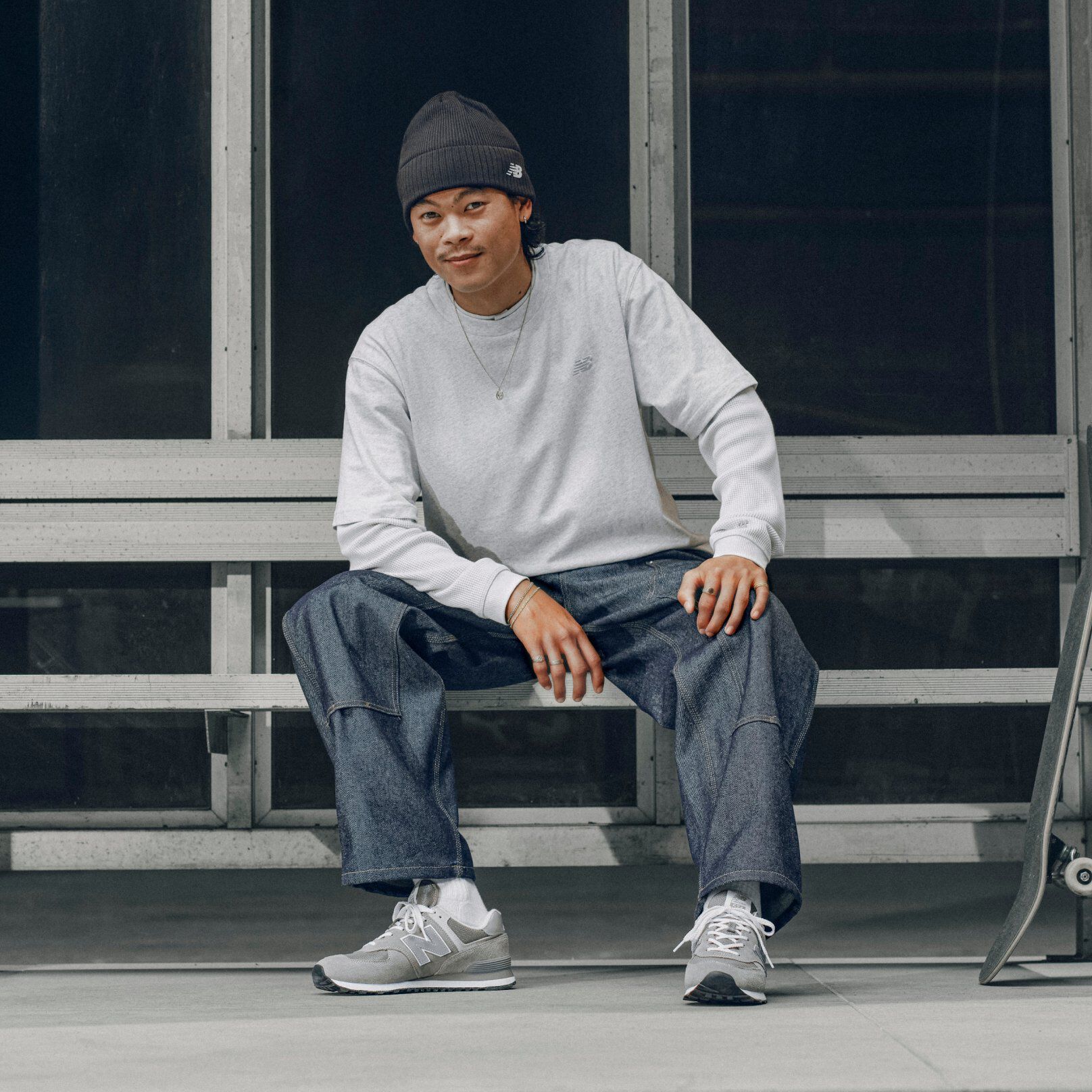 Patrick Praman wearing a pair of grey 574