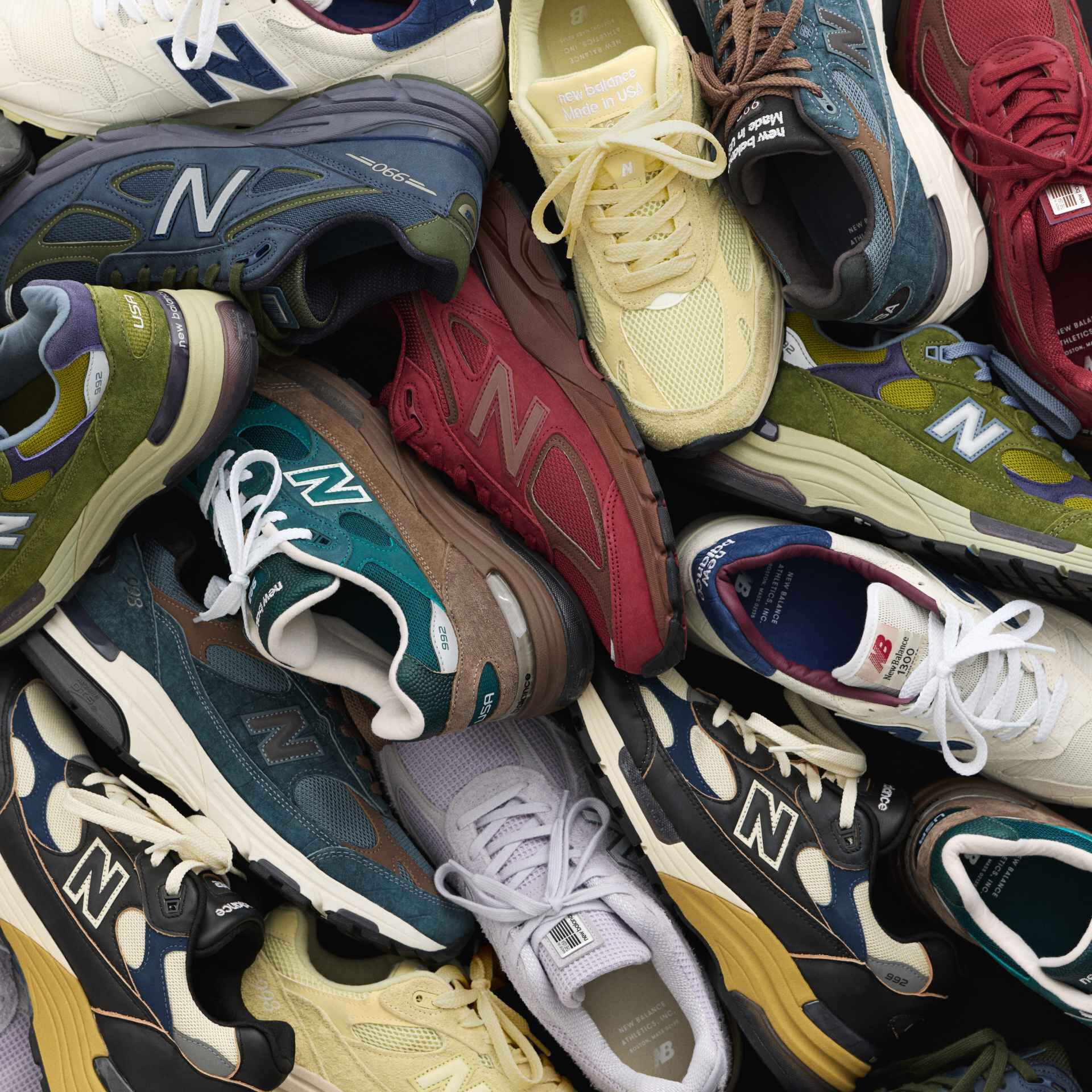 A drop-down image of 990 sneakers. 