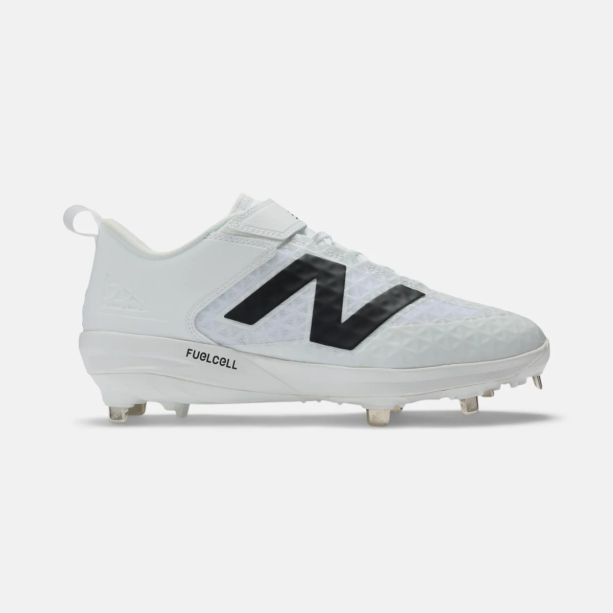 White metal cleat on grey background.