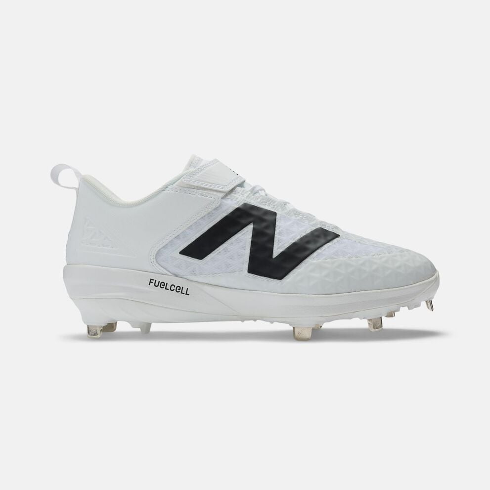 White metal cleat on grey background.