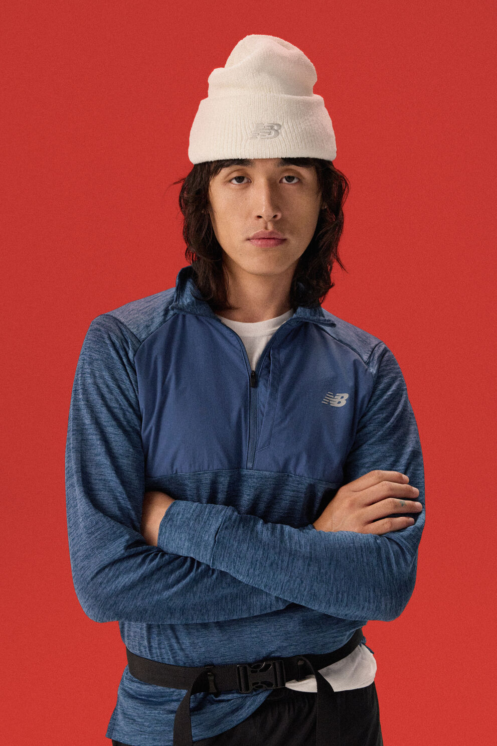 Man wearing NB '47 brand winter hat.