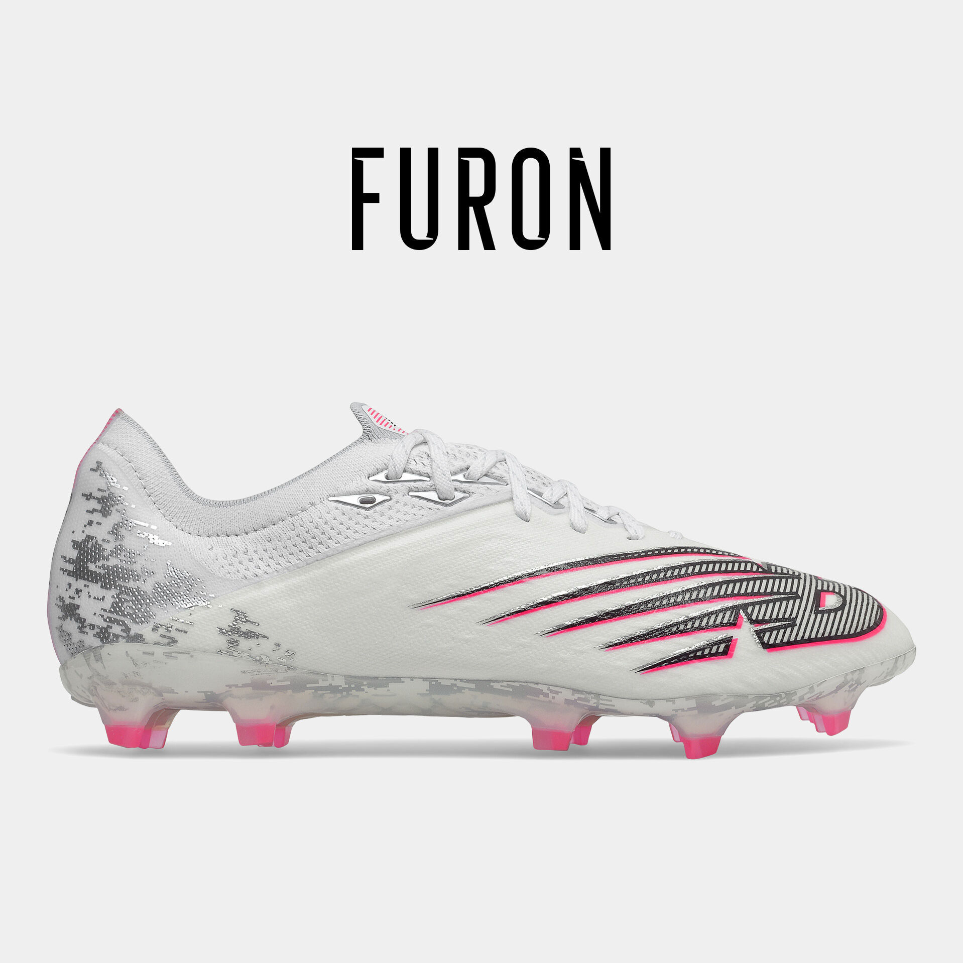 White with pink accented soccer cleat.