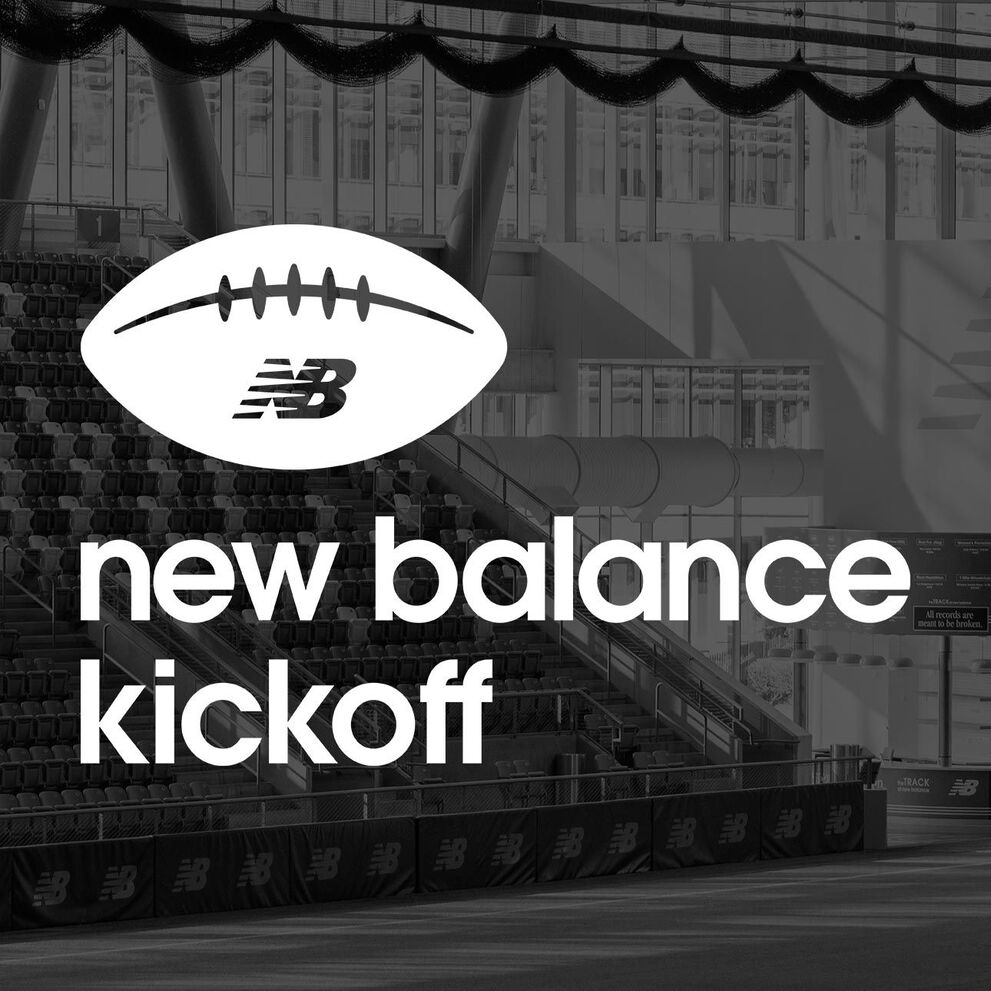 New Balance Kickoff football logo over an image of the TRACK.