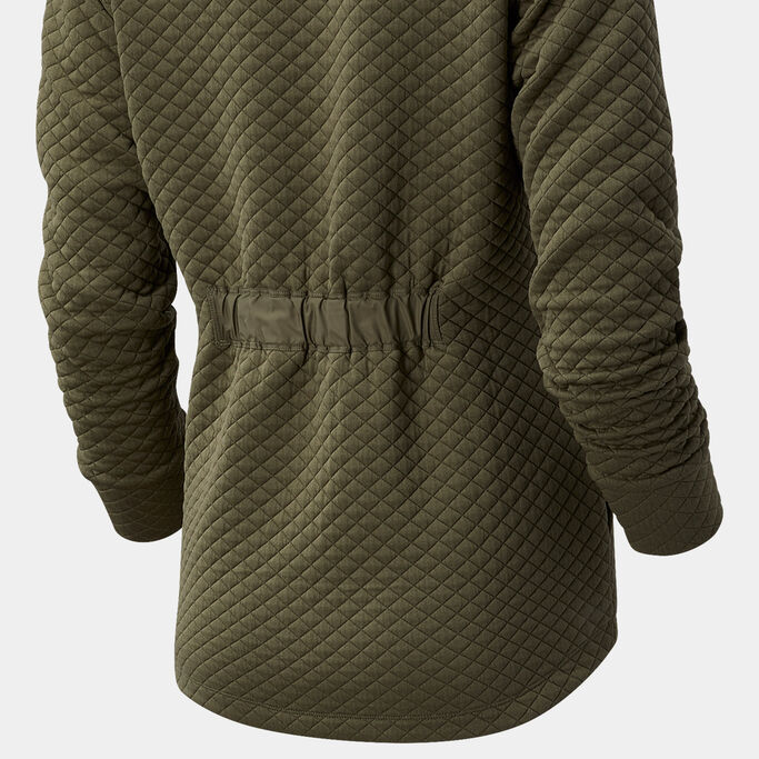 Green funnel showing the back focusing on the cinch seam.