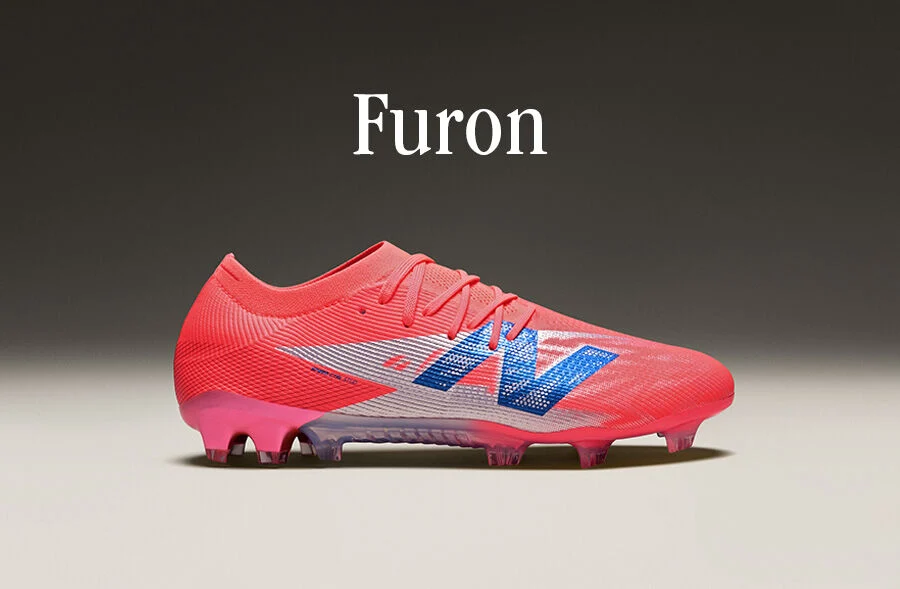 Side view of red Furon soccer cleat.